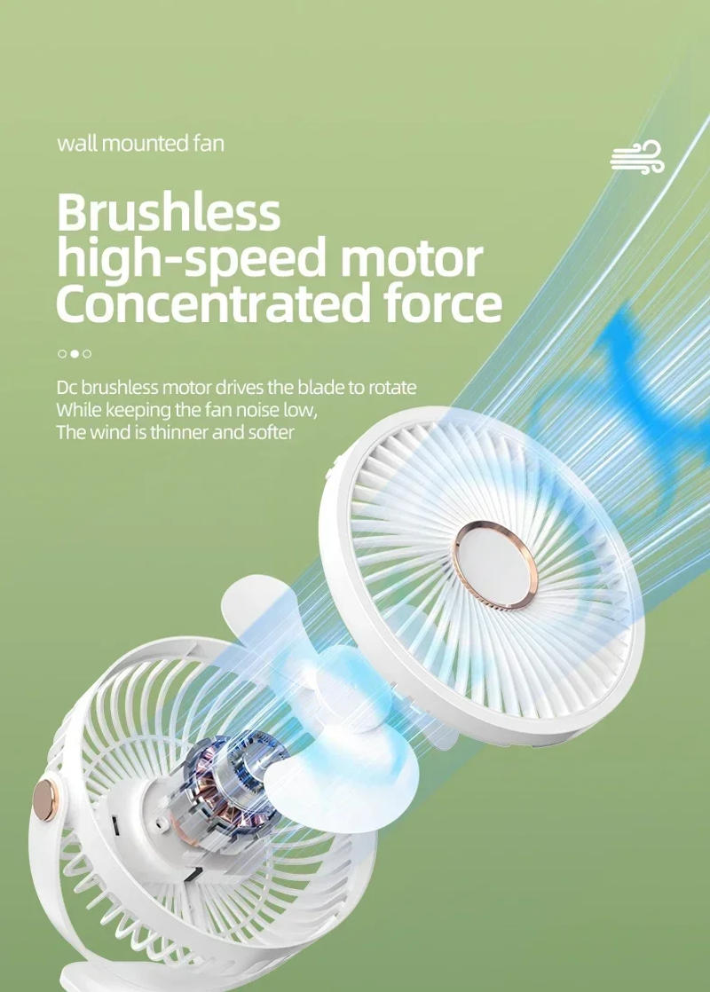 Description Picture 5 of item8000mAh Camping Fan Rechargeable Desktop Portable Air Circulator Wireless Ceiling Electric Fan With LED Light Clip-on Home Fan