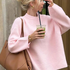 Women Sweaters Knit Basic Pullover Long Sleeve Round Neck Solid  Spring Streetwear Knitwear Loose Elegant Jumper Female Tops