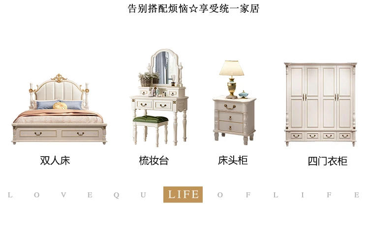 Description Picture 4 of itemAmerican Luxury Bedroom Sets Double European Wood Solid Bedroom Sets High Box Camas Moderrnas Inteligentes Home Furniture