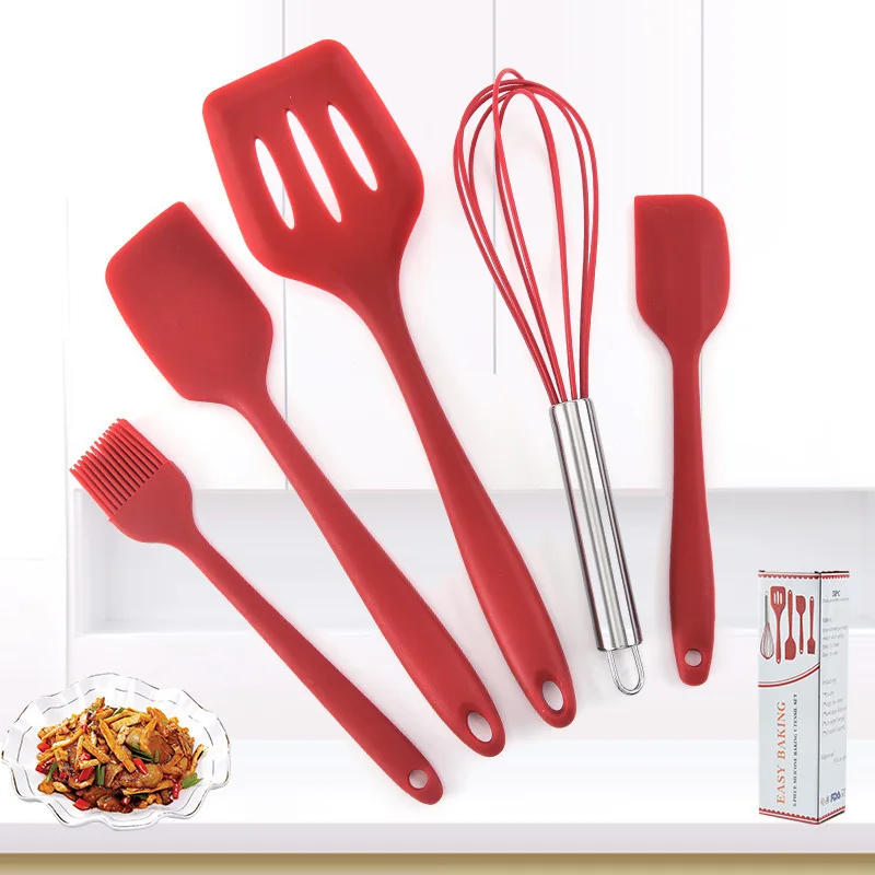 Description Picture 6 of item5PCS Silicone Kitchenware Non-Stick Cookware Kitchen Utensils Set Spatula Shovel Egg Beaters Silicone Handle Cooking Tool Set