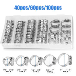Stainless Steel Hose Clamp Set Adjustable 6-44mm Metal Hoops Fixed tool Worm Gear Fuel Line Clip Plumbing Car Pipe Tube Garden