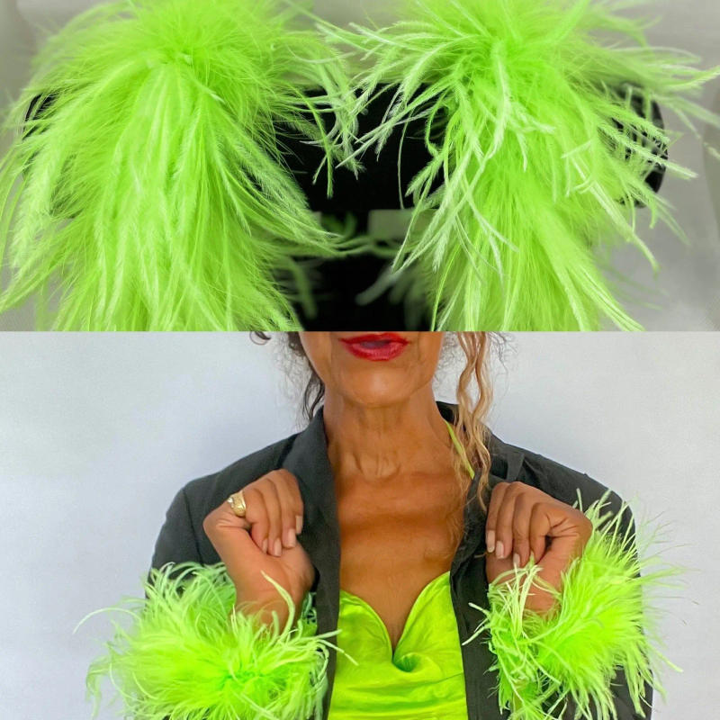 Description Picture 5 of item2PCS Beautiful Ostrich Feather Cuff Fluff Wristband Fur Colored Plume Bracelet Hair Accessories Anklet Slaps Sleeves Cuffs Decor