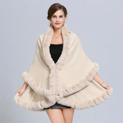 9 Colors Female Big Pendulum 2 Layers Cardigan Coat Women Winter Solid String Faux Fur Collar Out Wear Cloak Poncho Capes