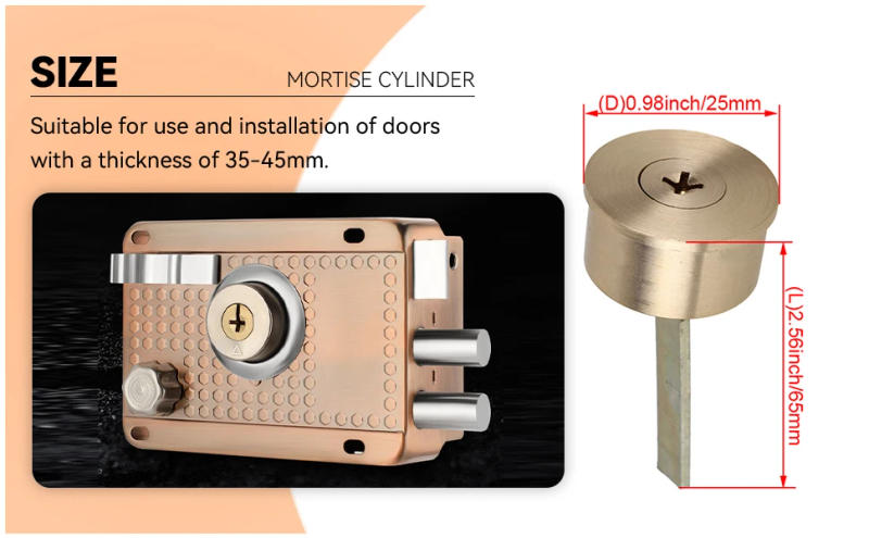 Description Picture 6 of itemBrass Replacement Mortise Rim Cylinder Door Night Latch Lock Cross Shaped Nightlatch + 6 Keys