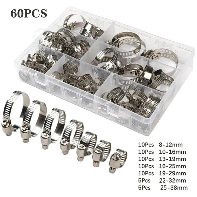Description Picture 2 of item60pcs 8-38mm Adjustable Stainless Steel Screw Band Hose Clamps Car Fuel Hose Clamps Pipe Clamp Worm Gear Clip Hose Clamp