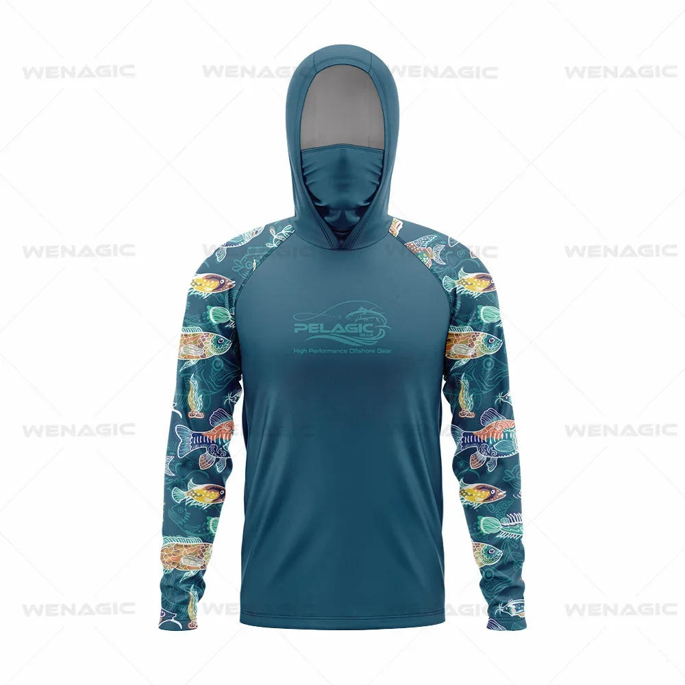 Description Picture 4 of itemPelagic Gear Fishing Shirts Upf 50 Long Sleeve Hooded Face Cover Camisa Pesca Quick Dry UV Protection Fishing Face Mask Clothes