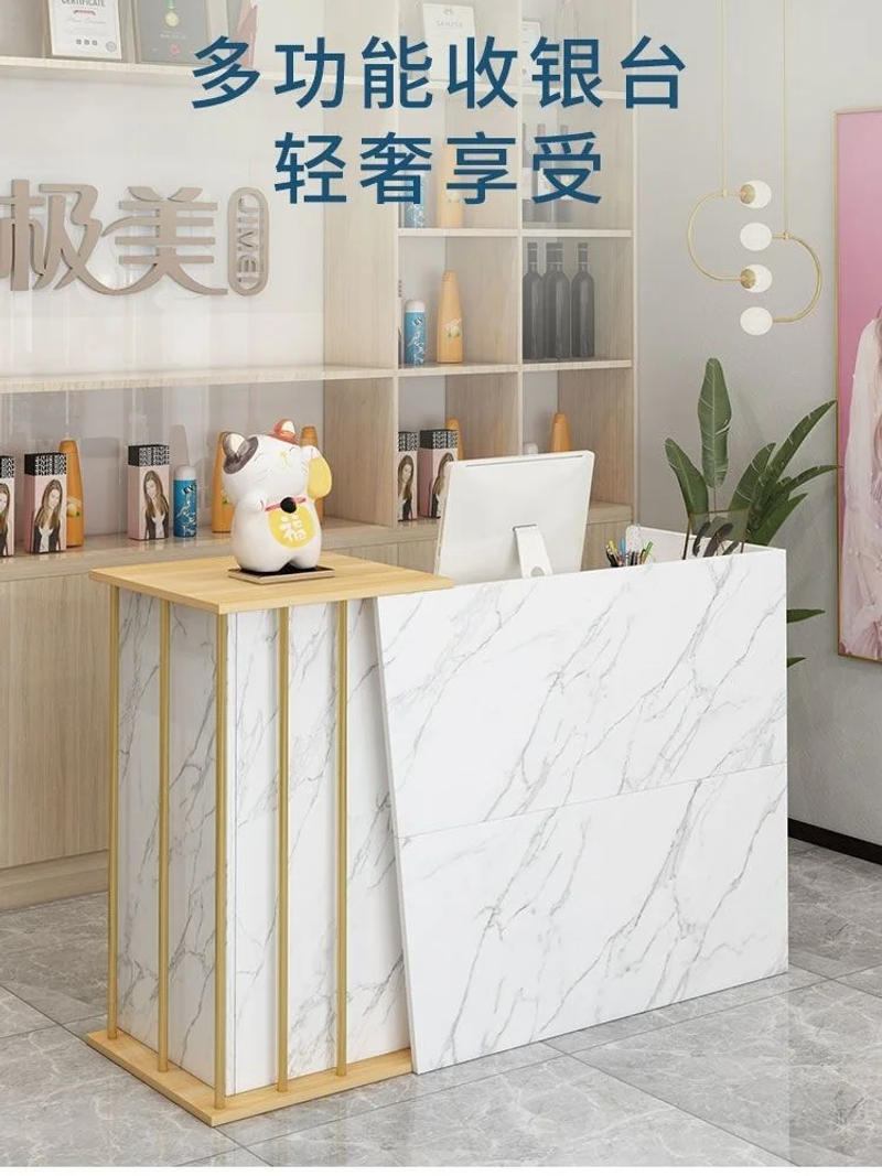 Description Picture 3 of itemWhite Commercial Desk Reception Desk Barber Shop Light Italian Register Clothing Store Small Counter Beauty Salon Commercial