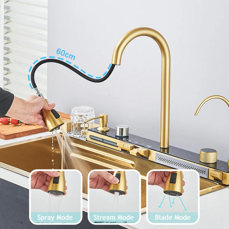 Description Picture 4 of itemShinesia 201Stainless Steel Kitchen Sink Double Waterfall Single Slot Digital Display Faucet Set Soap dispenser Cup Washer