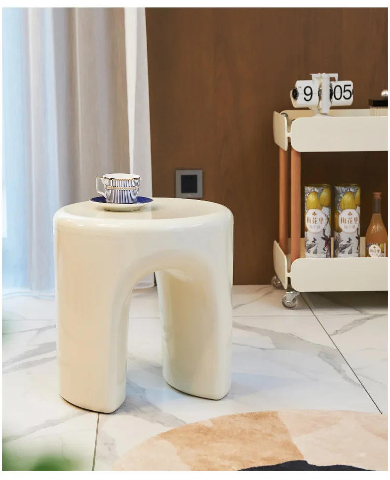 Description Picture 4 of itemCreative Plastic Round Stool with Tray Sofa Side Organizer Coffee Table for Living Room Nordic Decorative Changing Shoes Bench