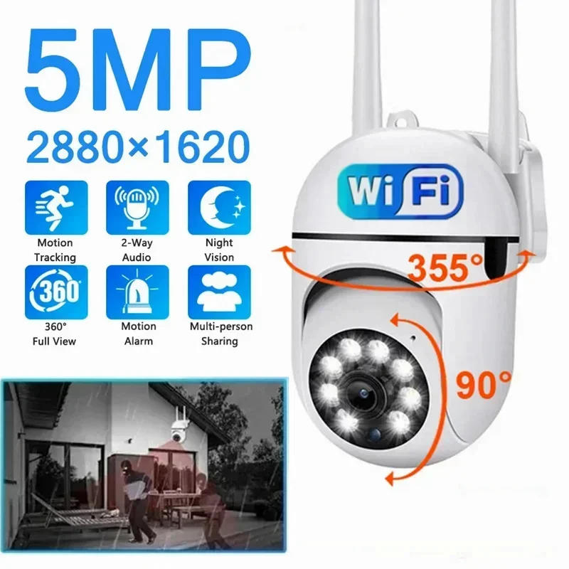 Description Picture 2 of item5MP Wifi Wireless Security Monitor Cameras Color Night Vision Outdoor Waterproof Cam Smart Home 4x Zoom CCTV Surveillance Camera