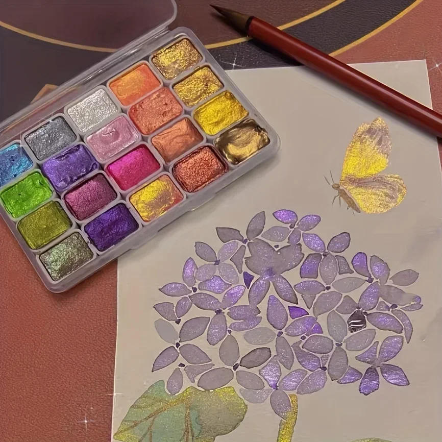 Description Picture 6 of item20-Color Solid Watercolor Paint Set with Pearl Shimmer-Non-Fade Vivid Pigments for Nail Art,Crafts,DIY Painting