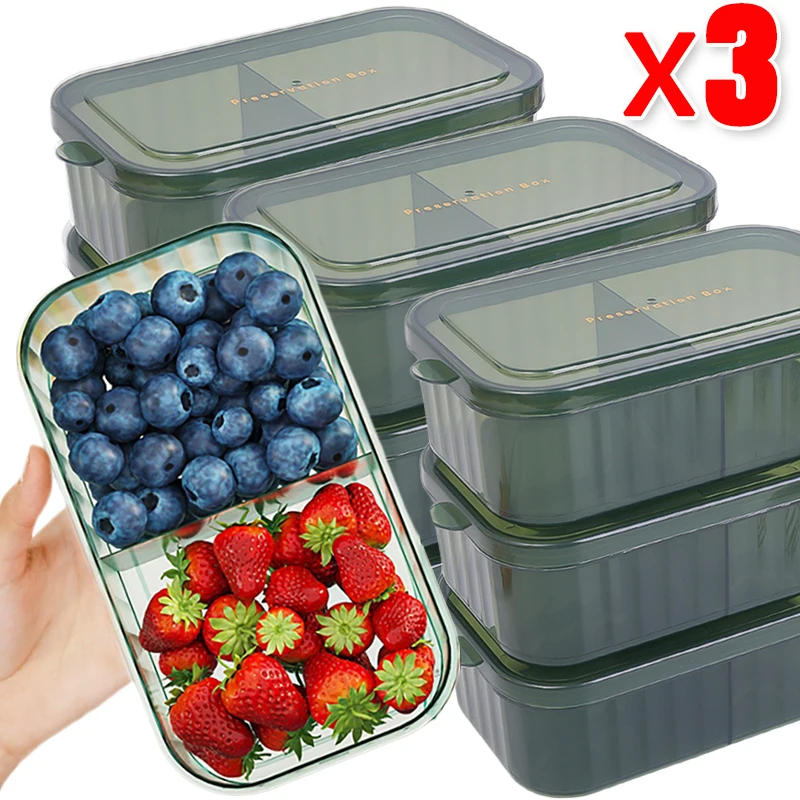Description Picture 3 of itemRefrigerator Storage Box With Lid Food Fresh-Keeping Organizer Boxes Fridge Fruit Vegetable Storage Containers Case For Kitchen