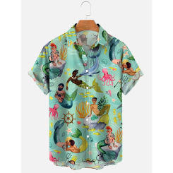Mermaid Men's Casual Shirt Hawaiian Shirt Men Summer 3d Print Casual Short Sleeved Shirt For Men Clothing Breathable Shirts