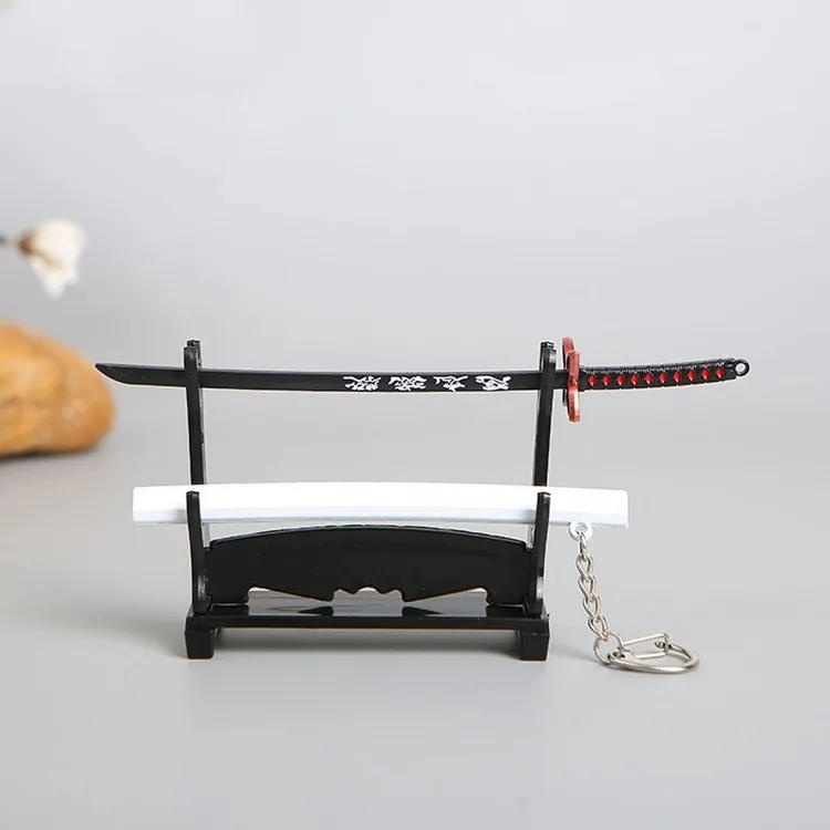 Description Picture 3 of item17cm Demon Slayer Sword Keychains Mini Japanese Katana Samurai Key Chain Metal Katana Simulation Pendant Decor Anime Toy Gift