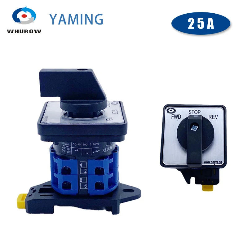 Description Picture 6 of itemYMW26 LW26-25/2 DIN Rail Mount FWD-STOP-REV Changeover Rotary Cam Switch 25A 690V Selector Silver Contact Control Motor LW28