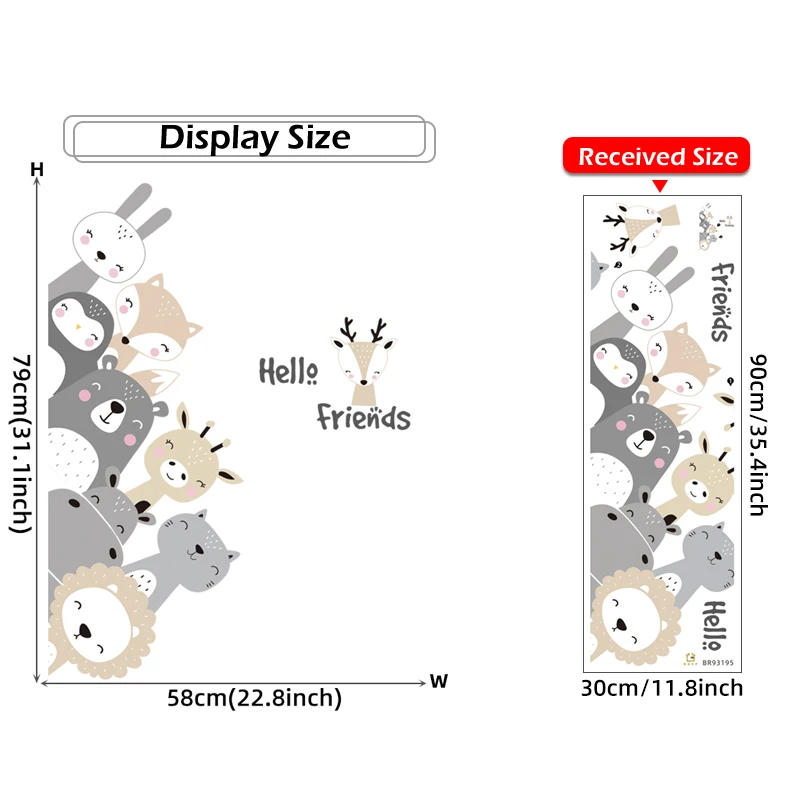 Description Picture 2 of itemCartoon Cute Animals Lion Bear Hippo Friends Wall Stickers Door Stickers Kids Room Decorative Wall Decals Deer Nursery Stickers