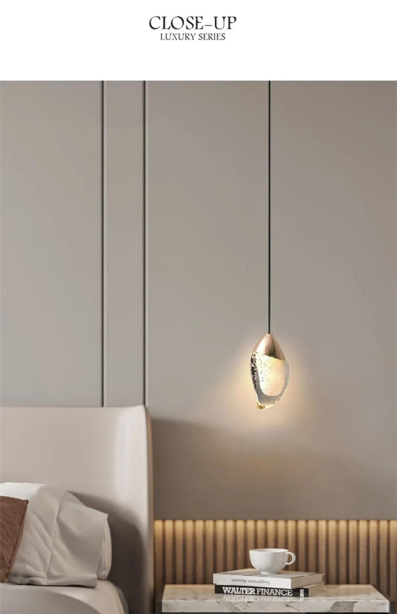 Description Picture 3 of itemModern single head bedside chandelier simple K9 crystal Nordic light luxury wind bedside small chandelier dining room bedroom