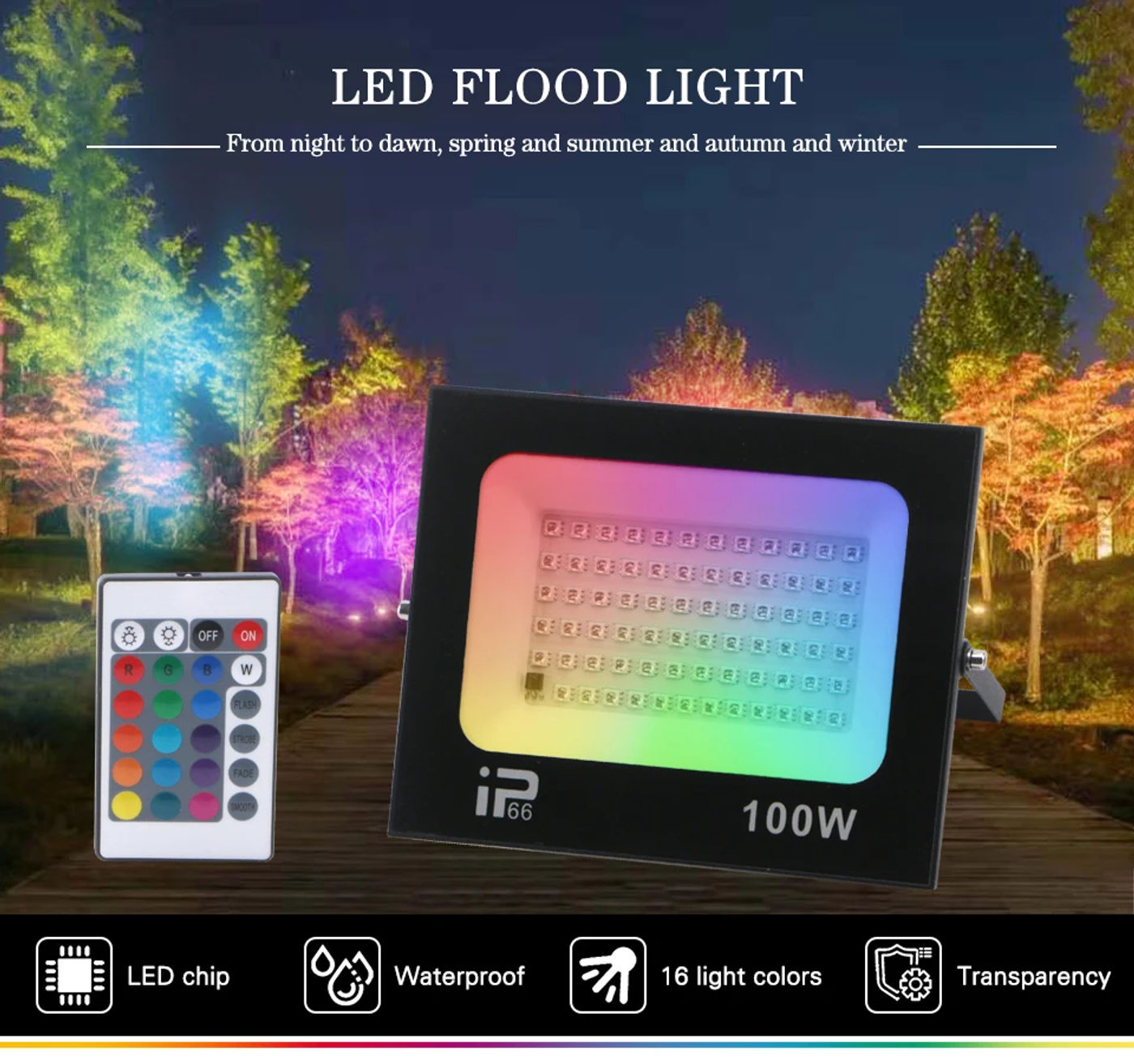 Description Picture 4 of itemRGB LED Floodlight 100W 50W 30W AC 220V IP66 Waterproof Outdoor RGB Spotlight Flood Lights Wall lamp Landscape Lighting