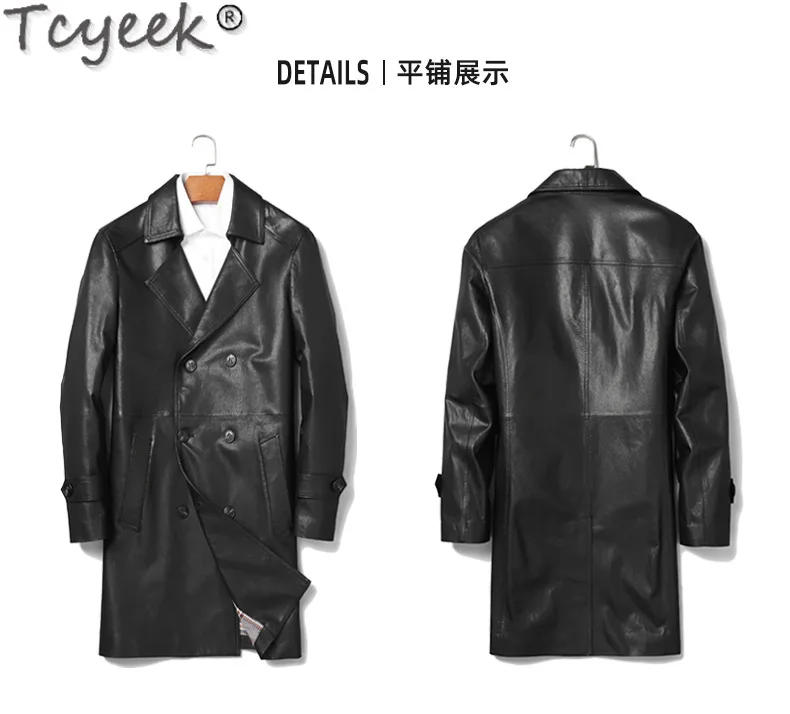 Description Picture 5 of itemTcyeek Genuine Leather Jacket Men Mid-length Real Sheepskin Coat for Women Spring Autumn Leather Coats Suit Collar Trench Coat