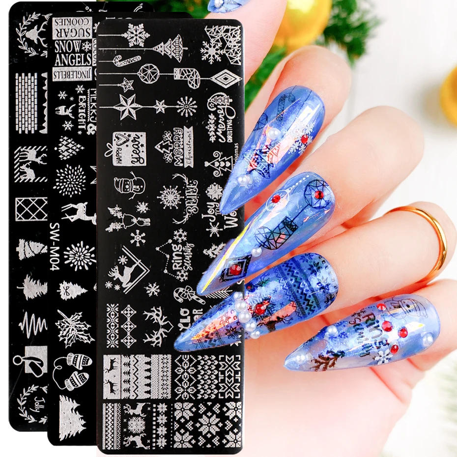 Description Picture 2 of itemMerry Christmas Nail Stamping Plates Cutie Tree Winter Snowflakes Elk Santa Socks Letter Xmas Nail Art Manicure Templates KESW-M