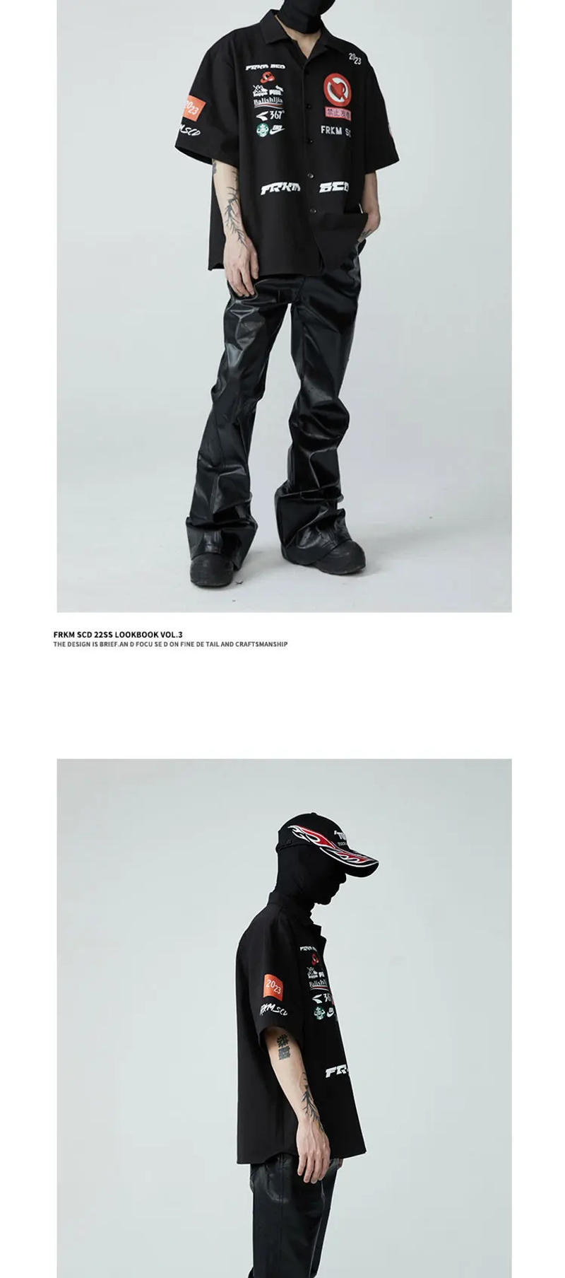 Description Picture 6 of itemWasteland Old Avant-Garde Style Y2K Glossy Casual Slim-Fit Figure Flattering Crack PU Leather Men and Women Black Leather Pants