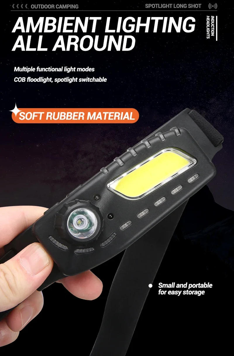 Description Picture 5 of itemSuper Bright XPE+COB Induction Headlight Dual Light Source Waterproof Outdoor Portable Running Fishing Night Running Flashlight