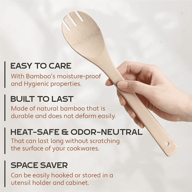 Description Picture 4 of itemSOFT-Cooking Spoon Kitchen Utensil Set Bamboo Cooking Tool Set Kitchen Utensils Natural Material Cookware Cooking Tool Set