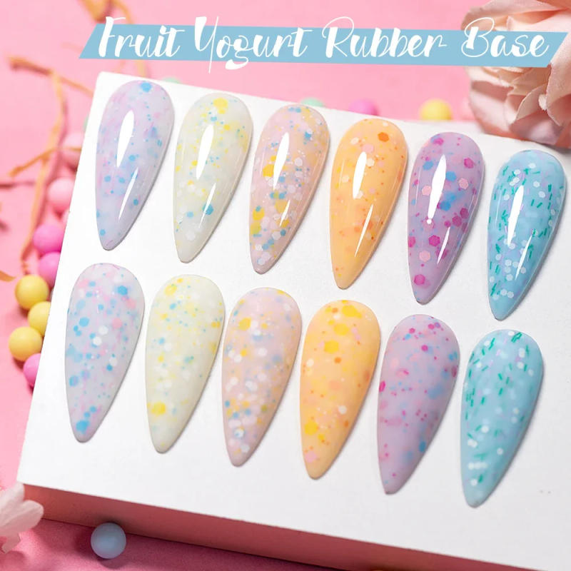 Description Picture 2 of item7.5ML Fruit Yogurt Rubber Base Gel Nail Polish Colorful Glitter Sequins Construction Nail Gel Semi-Permanent Varnish Manicure