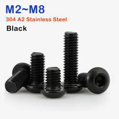 M2 M2.5 M3 M4 M5 M6 M8 Round Black 304 A2 Stainless Steel Hex Screws Hexagon Screw Cap Socket Button Head Allen Furniture Bolt
