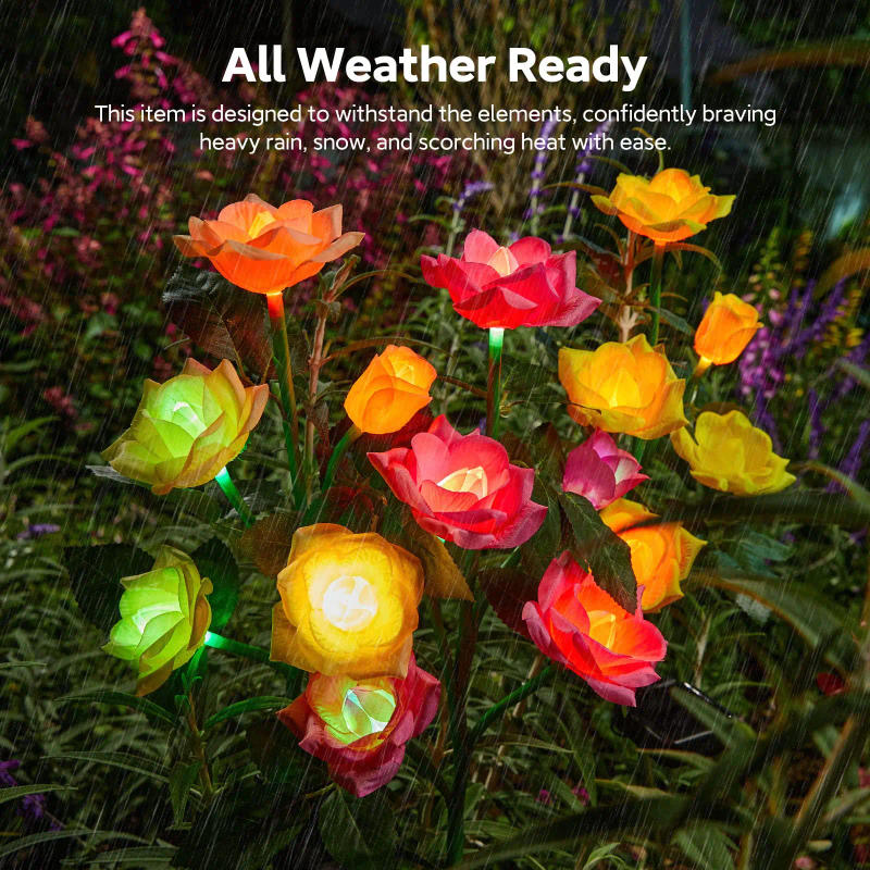 Description Picture 6 of itemSolar Garden Lights Outdoor Waterproof Decorative Solar Flower Light with 5 Roses 7 Color Changing for Patio Pathway Decoration