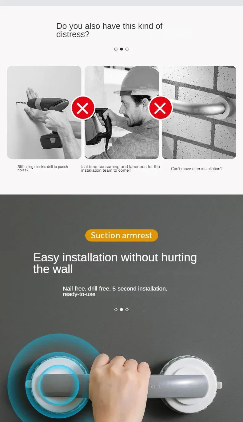 Description Picture 4 of item3PCS Toilet Handrail for Bathroom Bathtub Armrest Safety Grab Bars Bathtub Handle Elderly Toilet Safety Handle WC Accessories