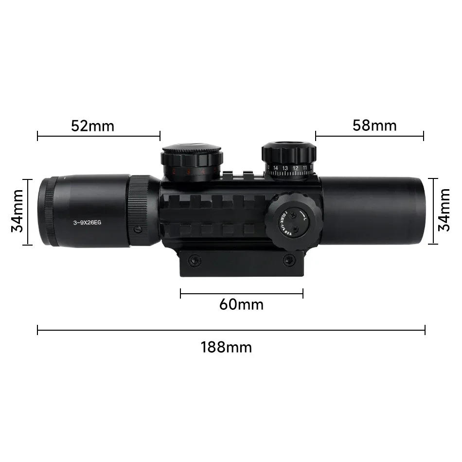 Description Picture 6 of item3-9X26EG Red/Green Laser Sight Combo Rifle Scope Outdoors Tactical Optical Compact Scope Reflex Riflescopes Hunting Accessory