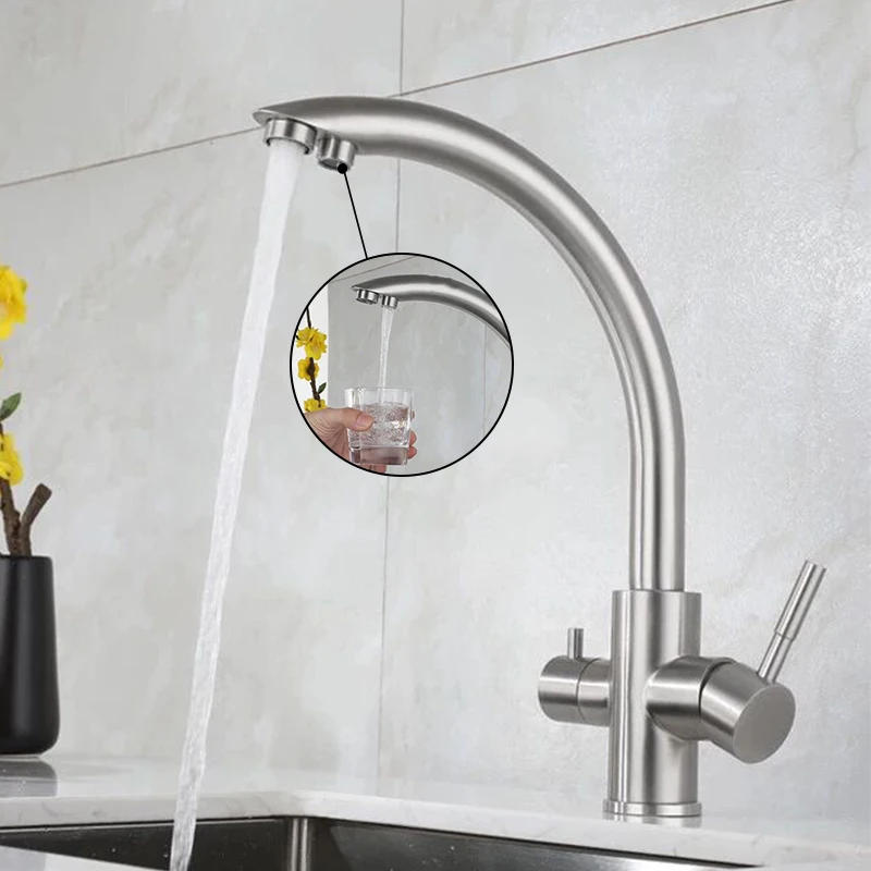 Description Picture 3 of itemDeck Mounted White 3 way Purification Kitchen Faucet Dual Water Outlet Filter Mixer Tap for Kitchen Dual Handle