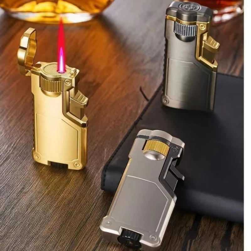 Description Picture 5 of item3-color Flame Color Torch Butane Gas Lighter Outdoor Windproof Direct Flush Turbo Jet Recycling Lighter Men's Gift