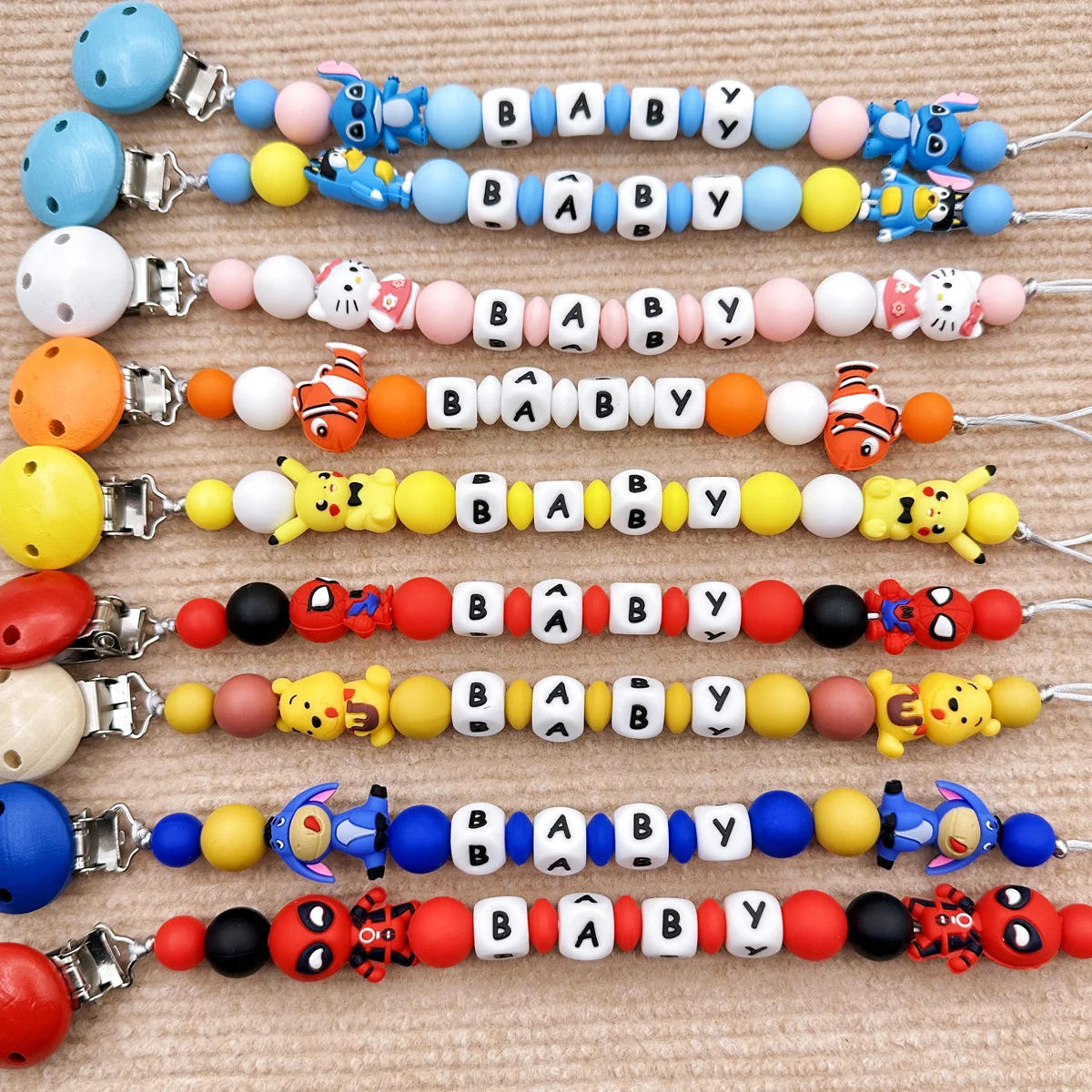 Description Picture 3 of itemCustomized Name English Letters Baby Silicone Pacifier Clips Chains Holder Teether Pendants Teething Kawaii baby Gifts