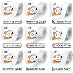 MakeID L1 E1 Q1 Label Maker Tape for Label Print Paper Refills Standard Laminated Office Labeling Tape Replacement 9/12/16mm*4m