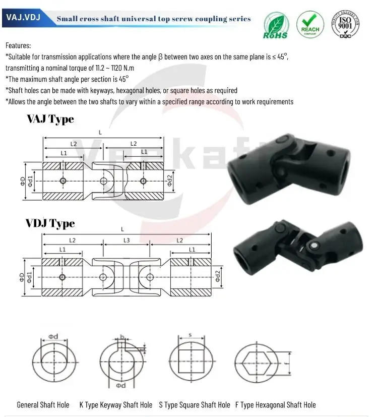 Description Picture 2 of item1PC Veekaft Precision Double Section Cross Universal Joint Coupling 6mm-14mm Three Section Universal Joint Cross Shaft Coupler
