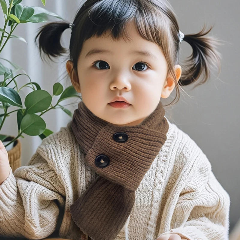 Description Picture 2 of itemAutumn Winter Warm Kids Scarf Solid Color Knitted Cross Scarves For Children Neck Warmers Boys Girls Neckerchief