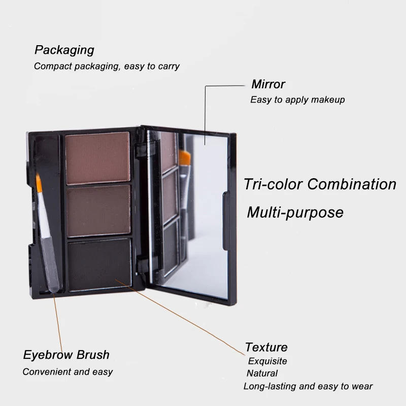 Description Picture 3 of item3 Color Eyebrow Powder Palette Cosmetic 3D Eye Brow Enhancer Professional Waterproof Makeup Eye Shadow With Brush Mirror Box