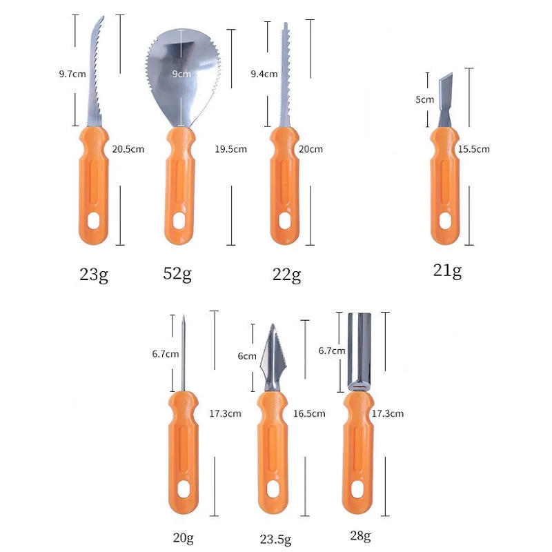 Description Picture 4 of item7pcs Pumpkin Carving Kit Tools Halloween Pumpkin Carving Tool Set Stencils Pumpkin Cutting Supplies Engraving Kitchen Cutting