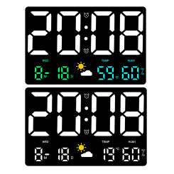 9.8 Inch Large LED Digital Wall Clock Temperature Humidity Display 4-level Adjustable Brightness Wall Clock With Alarm Clock