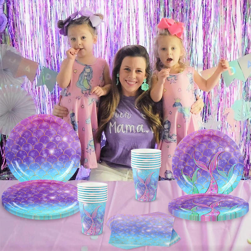 Description Picture 3 of itemLittle Mermaid Party Decoration Mermaid Disposable Tableware Happy 1st Birthday Party Decorations Kids Baby Shower Girl Supplies