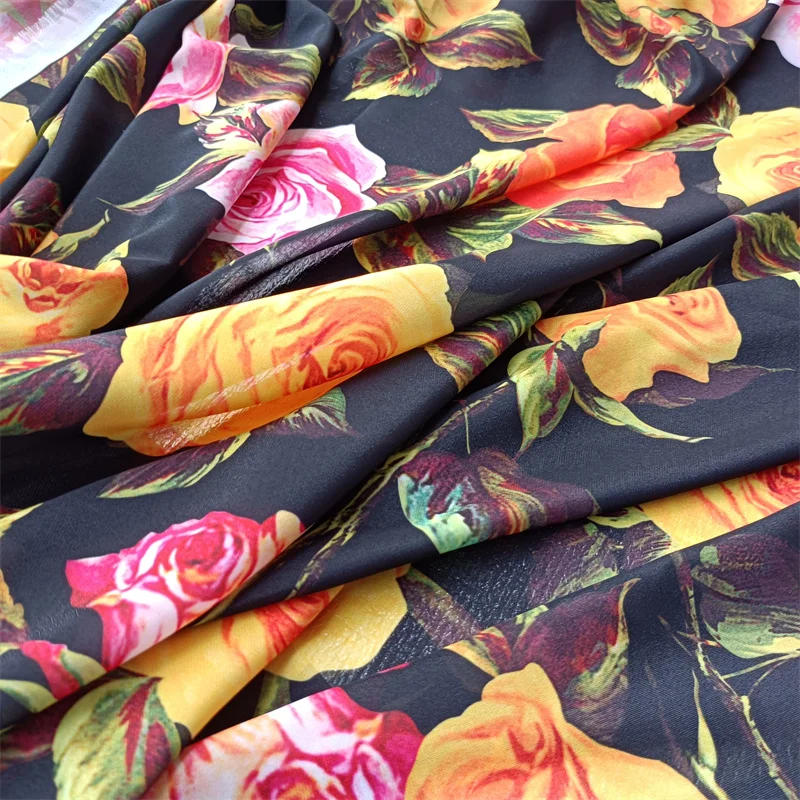 Description Picture 2 of item145cm*50cm high quality D brand chiffon fabric rose flower pattern digital printing fashion dress shirt designer fabrics