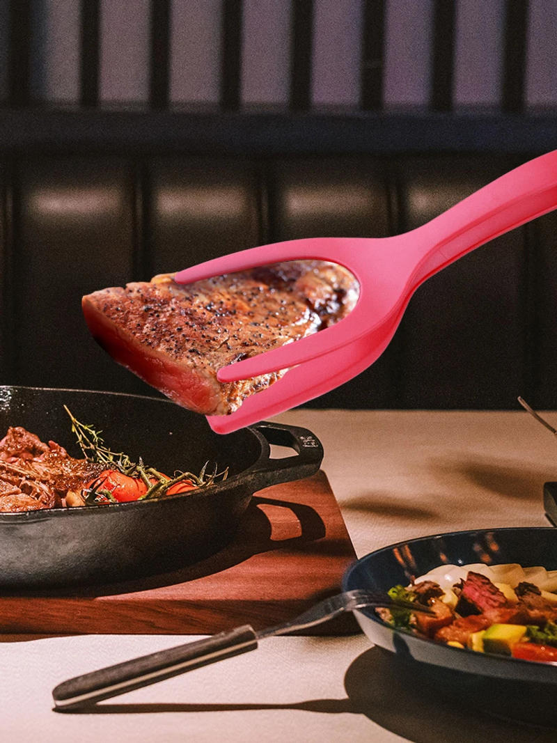 Description Picture 6 of item2 In 1 Nylon Grip Flip Tongs Egg Spatula Tongs Steak Spatula Tongs Clamp Pancake Fried Turners Kitchen Accessories