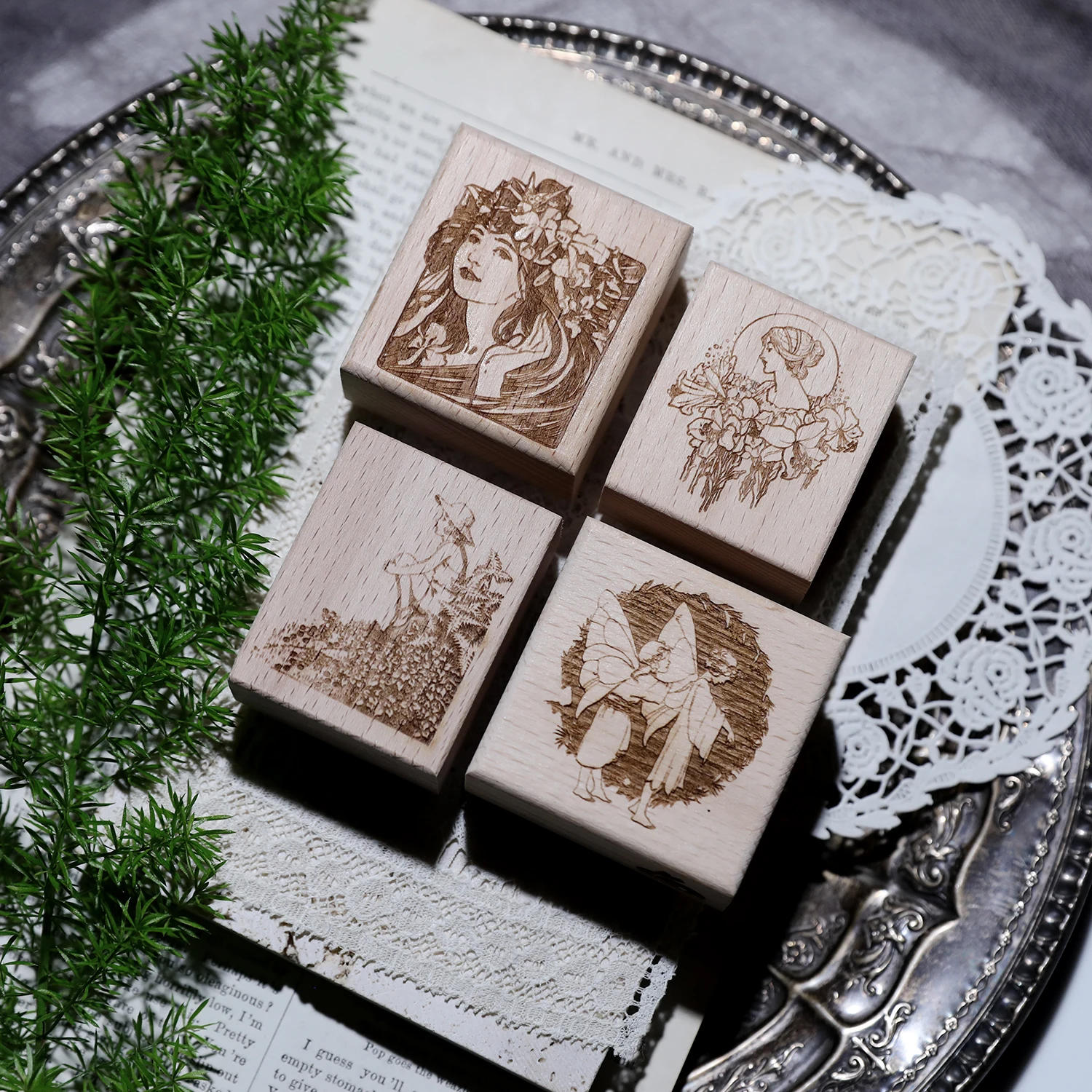 Description Picture 6 of itemRetro Fairy Flower Girl Mushroom Wooden Rubber Stamp Set DIY Scrapbooking Photo Album Card Making Wood Seal