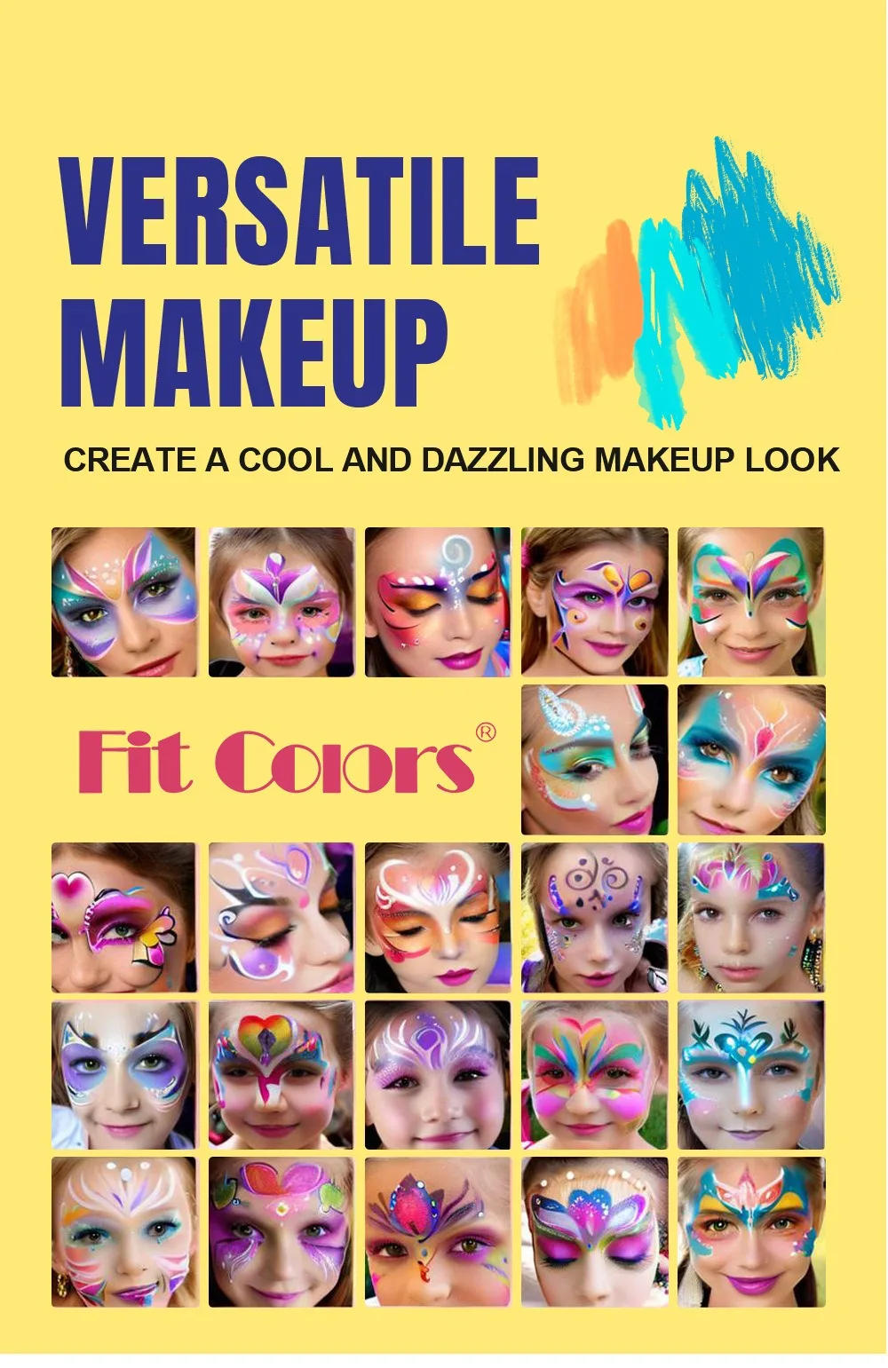 Description Picture 6 of itemRainbow Water Based Face Body Painting Palette Festive Washable 25g Non toxic One Stroke Face Paint Split Cakes Makeup Pigments