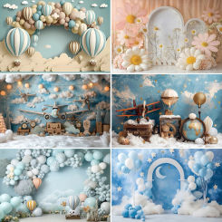 One Year Old Baby Birthday Backdrop Toys Bear White Balloons Children Portrait Photography Background Kids Baby Shower Banner