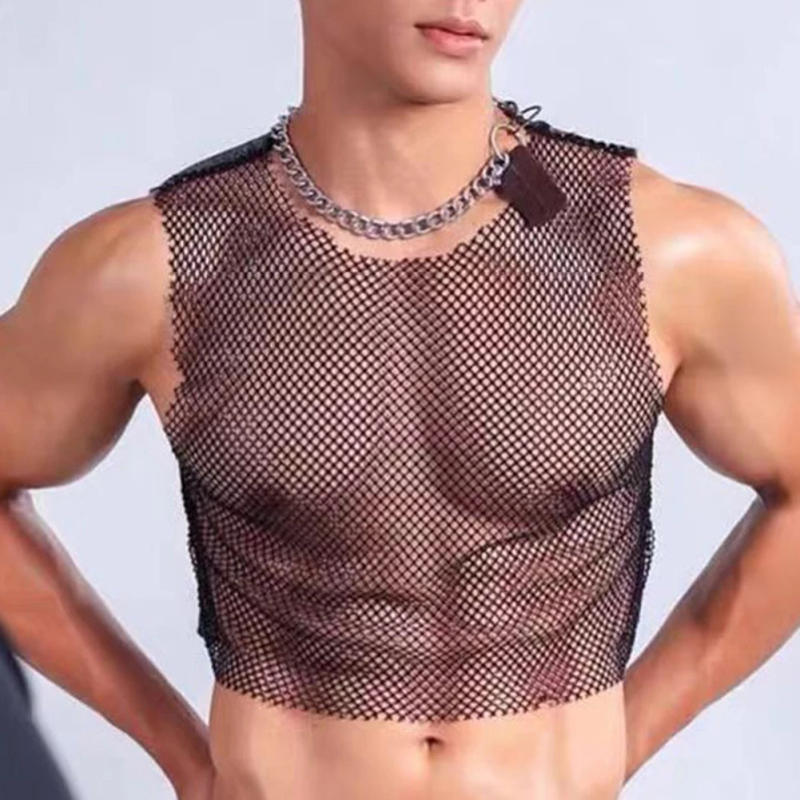 Description Picture 3 of itemDaily Holiday Vest Tank Top Casual Leisure Men Mesh Nightclub Costume O Neck Party Sleeveless Vest Solid Color