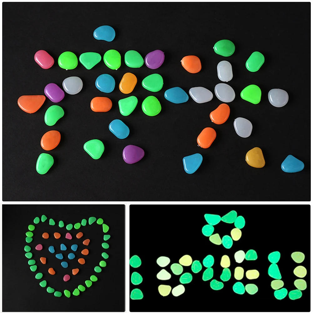 Description Picture 3 of item50/100/200Pcs Glow in the Dark Pebbles For Sidewalk Garden Terrace Lawn Garden Patio Fish Tank Aquarium Decoration Glow Stone