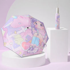Children Automatic Umbrella Windproof Rain Anti UV Umbrella Cartoon Printing Black Coating Folding Umbrella  Anti-rebound design